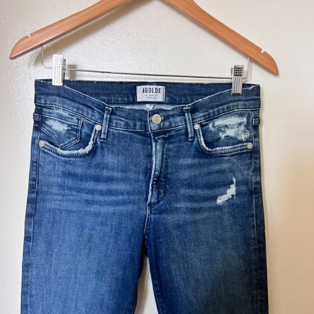 AGOLDE Sophie Ankle Skinny Distressed Denim Jeans In Blue Wash 28​​​​​​​​​​​
